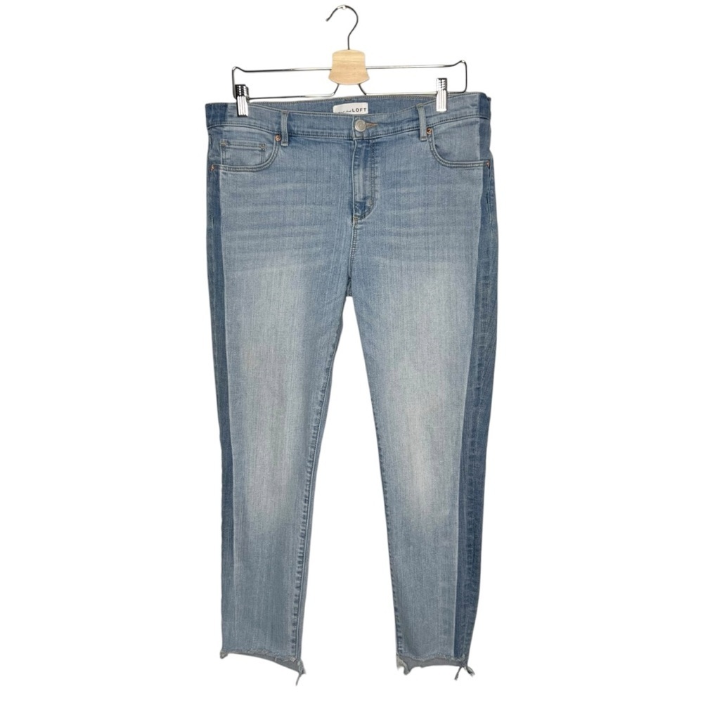 LOFT Light Wash Modern Skinny Side Stripe Step Raw Hem Jeans